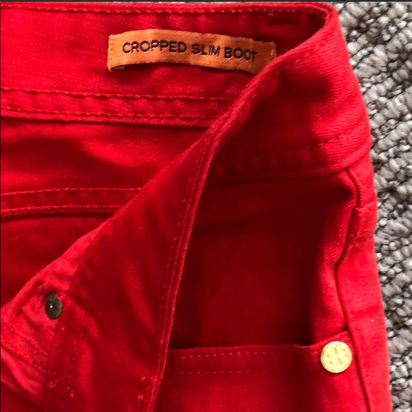 [DONATED] Tory Burch red slim cropped jeans - Picture 3 of 4